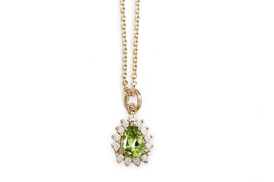 Genuine Green Peridot Necklace Set in 14K Solid Gold Peridot / White Gold