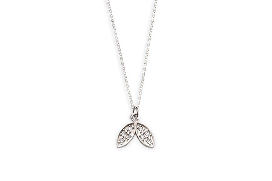 Silver Diamond Doublet Leaf Necklace Andrea Bonelli Jewelry Sterling Silver