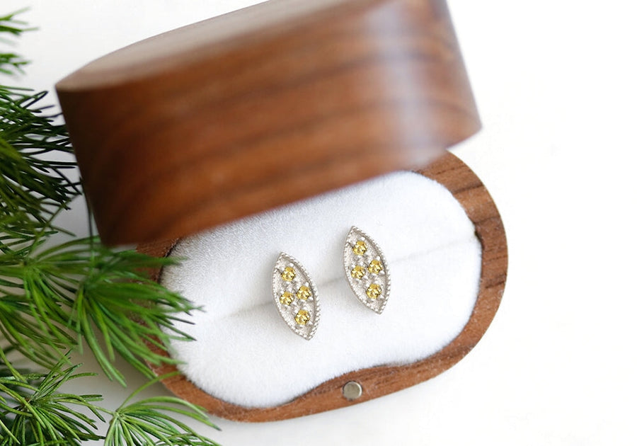 Silver Marquise Citrine Leaf Studs Andrea Bonelli Jewelry 