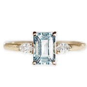 Marina Aquamarine + Diamond Ring Andrea Bonelli 14k Yellow Gold